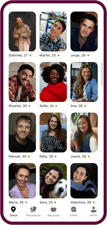 La aplicación Badoo mostrando una cuadrícula con perfiles de diferentes mujeres
